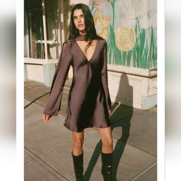 ZARA SATIN EFFECT SCARF DRESS - Picture 2 of 7